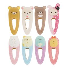 five different colored animal shaped hair clips