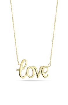 A love script necklace crafted in 14-karat yellow gold is a must-have staple for your collection. 17" length; 0.85"W x 0.5"L pendant 14k-yellow gold Made in Turkey Classic Yellow Gold Name Necklace For Valentine's Day, Everyday Yellow Gold Name Necklace For Valentine's Day, Valentine's Day Yellow Gold Name Necklace, Script Necklace, Love Script, Necklace Craft, A Love, Womens Jewelry Necklace, Nordstrom Rack