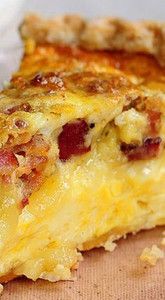 a close up of a slice of quiche