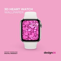 an apple watch with pink hearts on it's screen and the text, 3d heart watch