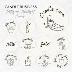 the logos for candle business are drawn in black and white