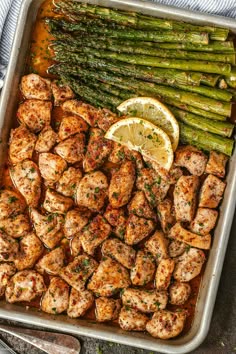 Baked Chicken Bites with Asparagus - #baked #chicken #recipe #asparagus #eatwell101 - The chicken bites are so juicy, tender, and delicious you’ll eat them hot right off the sheet pan! CLICK HERE to Get the Recipe - #recipe by #eatwell101® Baked Chicken Bites, Lemon Garlic Butter Chicken, Chicken Bites Recipes, Sheet Pan Dinners Recipes, Chicken Baked, Dinners Recipes, Easy Baked Chicken, Garlic Butter Chicken, Sheet Pan Meals