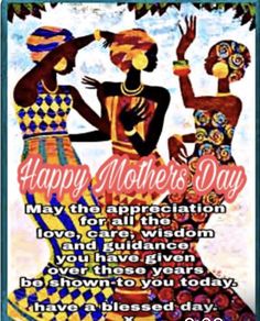 happy mother's day card with two women in colorful dresses and the words, happy mothers