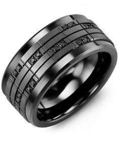 men's black and white gold wedding band with two vertical lines inlays