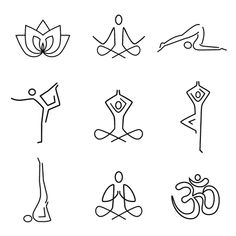 yoga and meditation icons set in line art style on white background stock photo, clipartion