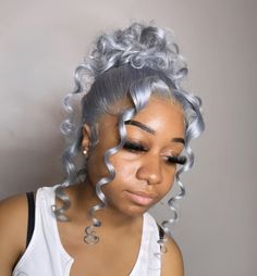 Gray Wigs, Prom Hair Updo, Grey Prom Dress, Silver Grey Hair, Grey Wig, High Ponytail, Updo Hairstyles, High Ponytails