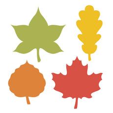 four different colored leaves are shown in the shape of an autumn or fall maple leaf