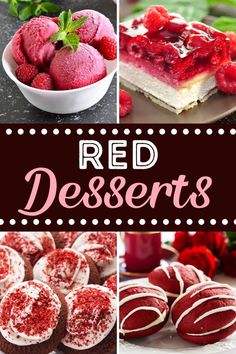 red desserts collage with the words red desserts overlayed in photos