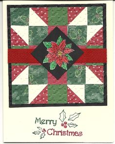 a merry christmas card with poinsettis and holly on it's side