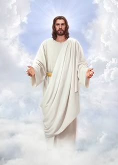 jesus standing in the clouds with his arms outstretched