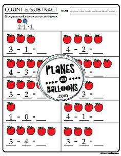 the worksheet for adding and subtracting numbers to 10 with apples on them