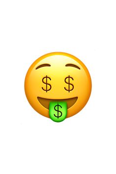 an emoticive smiley face with dollar signs on it's eyes and mouth