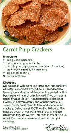 a recipe for carrot pulp crackers on a plate