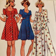 Sewing Pattern is Uncut and Factory Folded, however MISSING OUTER Envelope. A copy from the page of the pattern catalog will be included. 70s Clothes Patterns, 70s Sewing Patterns, 1970 Fashion, Western Patterns, 1970s Sewing Patterns, Moo Moo, Vintage Dress Patterns, Nice Art, Vintage Things