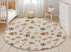 Round Animals Woodland Area Rug, Baby room rug, bear, deer area rug woodland theme baby Nursery rug, baby carpet ♥ WHY THIS WOODLAND ANIMALS RUG IS A GREAT BUY? This beautiful Woodland Area Rug is perfect for adding a touch of warmth and coziness to your baby's nursery. The subtle design features delicate colors and patterns that are sure to complement any décor. Made from high-quality materials, this rug is soft and inviting, making it the perfect place for your little one to play or crawl arou Woodland Nursery Rugs, Woodland Nursery Rug, Baby Nursery Rug, Baby Carpet, Round Animals, Baby Nursery Rugs, Nature Themed Nursery, Baby Room Rug, Nursery Carpet