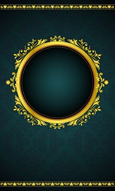 a black and gold background with an oval frame in the middle, on top of a green