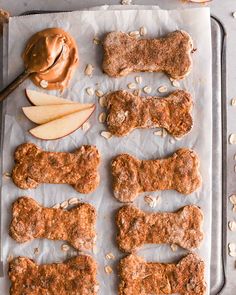 an image of dog treats with apples and peanut butter