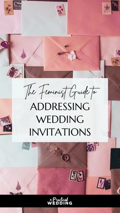 a bunch of pink envelopes with the words the finest guide for addressing wedding invitations