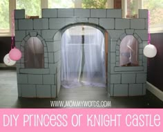 a princess castle made out of cardboard with the words diy princess of knight castle on it