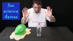 a man sitting at a table with his hands in front of him and the words fun science demos