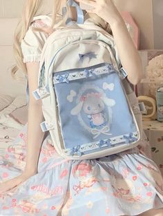 ♡ Dimension: 45 x 34 cm♡ Material: Nylon, Plush♡ Order Processing Time before shipping: 7 business days Kawaii Light Blue School Bag, Cute Light Blue Student Bag, Cute Light Blue Backpack For Daily Use, Kawaii Blue Rectangular Backpack, Blue Rectangular Kawaii Backpack, Cute Light Blue Standard Backpack, Cute School Bag With Bunny Design, Cute White Backpack For Study, Cute White Rectangular Backpack