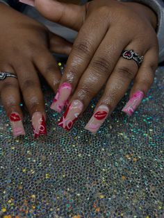 IG: Nailsgetlaid Pink and red vday acrylic nails #trendy #nailsofinstagram #pinknails #rednails #insponails Valentines Day Nail Set, Valentines Day Nail, Hard Nails, Drip Nails, Nail Designs Valentines, Girly Acrylic Nails, Nail Designs Spring