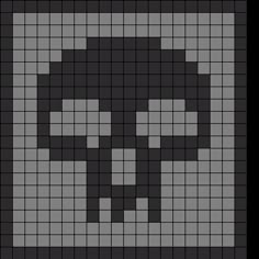 a skull is shown in the middle of a pixellated pattern, with black and white squares