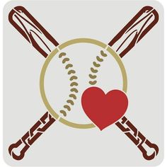 two baseball bats and a heart on a gray background with the words i love baseball