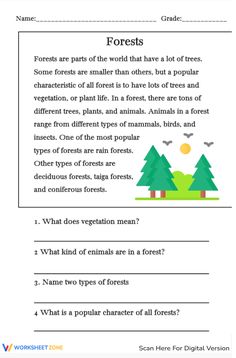 the worksheet for forest animals and their habitat is shown in this image, which includes