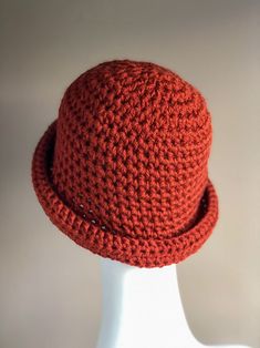 Rust Roll Brim Hat, Crochet Winter Hat in Bold Rust Color, Chunky and Warm Fits Ladies or Teens Average by LazyTcrochet on Etsy Knitted Yarn Cloche Hat One Size, Adjustable Yarn Crochet Hat For Fall, One Size Crochet Yarn Cloche Hat, Adjustable Acrylic Crochet Hat For Fall, Brimmed Yarn Cloche Hat For Winter, Yarn Brimmed Cloche Hat For Winter, Winter Yarn Brimmed Cloche Hat, Winter Yarn Cloche Hat With Brim, Fitted Yarn Cap