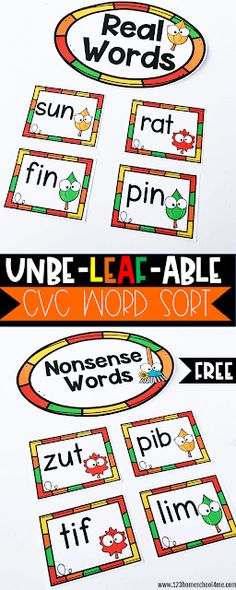 two different printable labels with words and pictures for the word's in them