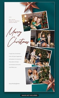 a christmas card with photos and stars on it