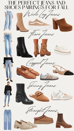 The Perfect Jeans and Shoes Pairings for Fall! Trending Clothes 2024 Fall, Best Shoes To Wear With Jeans, Fall Shoes 2024 With Jeans, 2024 Fall Trends Fashion, Trouser Jeans Outfit Winter, Fall 2024 Accessories, Fall Women Shoes 2024, Trending Fall Shoes, Pairing Shoes With Outfits