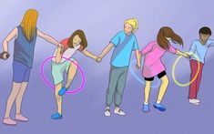 people holding hands and hula hooping around