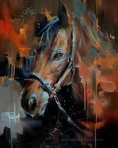 a painting of a horse's face and bridle