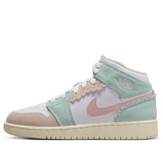 (GS) Air Jordan 1 Mid SE Pink 'Oxford' DZ5361-100 (AJ1/SNKR/Retro/Mid Top/Non-Slip/Basketball/Wear-resistant) Jordan 1 Women Pastel, Air Jordan 1 Mid Pastel, Jordan 1 Mid White Pink Green Soar, Air Jordan 1 Mid Gs Pastel, Air Jordan 1 Mid Gs Pinksicle, Air Jordan 1 Mid Se, Mid Top, Cute Nike Shoes, Air Jordan 1 Mid