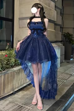 Fabric: Polyester Color: Blue Feature: Bowknot, Irregular Style: Sweet, Princess, Gorgeous Clothing Type: Dress Include: Dress*1 (Train is included.) Size (IN) Bust Waist Length S 29.13-32.68 23.62-26.77 33.46 M 30.71-34.65 25.20-28.35 33.86 L 32.28-36.22 26.77-29.92 34.25 XL 33.86-38.58 28.35-31.89 34.65 Size (CM) Bust Waist Length S 74-83 60-68 85 M 78-88 64-72 86 L 82-92 68-76 87 XL 86-98 72-81 88 Midnight Blue Dress, Mimi Dress, Punk Dress, Dress Design Sketches, Outfit Design, Pretty Prom Dresses, Fairytale Dress, Gorgeous Clothes, Jungkook Abs