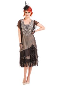 Alexa 1920s Flapper Style Dress in Black/Silver by Nataya | Vintage Informal Wedding Dresses & Romantic Gowns | Mother of the Bride or Groom Dresses | Second Wedding Dresses | Vintage Inspired Plus Size Gowns | Age of Love 1920s Day Dress, 1920s Fashion Dresses, Great Gatsby Dresses, Flapper Style Dresses, 1920's Flapper, 1920s Flapper Dress, Tea Party Dress, Vintage Inspired Fashion, 1920s Flapper