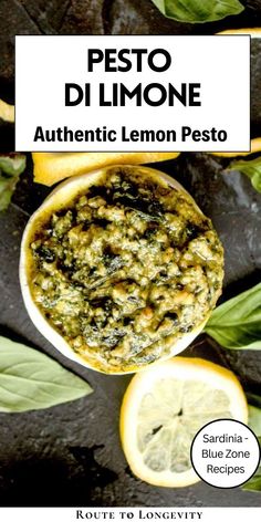 the cover of pesto di limone with lemons and basil