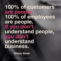 a woman's face with the words, 100 % of customers are people