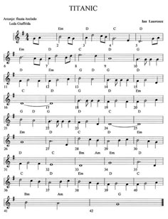 sheet music with the words'titaniic'in black and white on it