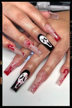 Halloween Nails Inspiration - Acrylic Nails Scary Halloween Nails Design, Cute Halloween Nails, October Nails, Nails Halloween, Unique Acrylic Nails