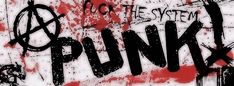 the word punk is painted on a wall with red and black paint splattered over it