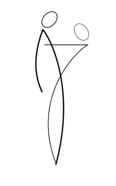 an abstract line drawing of a person holding a surfboard in one hand and standing on the other