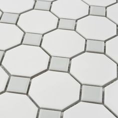 Octagonal Porcelain Mosaic Tile White & Grey Mosaic Tile Bathroom Wall, Guest Bathroom Design, Mosaic Bathroom Tile, Mosaic Pool Tile, Basement Redo, Bathrooms Ideas, Grey Mosaic, Recycled Tile