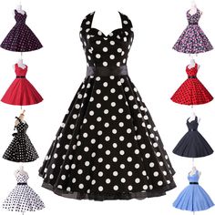 ❤CHEAP Women 50s Vintage Halter Cocktail Party Rockabilly Swing Evening Dresses #Unbranded #BallGown #Cocktail Vestidos Pin Up, Mode Rockabilly, 1950s Fashion Dresses, Robes Vintage, Look Retro, Retro Vintage Dresses, Retro Pin Up