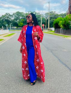 Our beautiful Ankara Kimono is handmade with love for you. The Ankara Print Kimono is perfect to wear for your parties, dinners, birthdays and many more. African KIMONO Customisations are welcomed. Our Ankara Kimono Jacket have 2 side pockets Made with 100% Cotton The Ankara Kimono Robe design is made with different fabrics, fabric customisation is welcome Feel free to message us if you need any customisation of your African Ankara Kimono. Please send us your measurements if you have them or if you have someone to measure you accurately. Measurements needed: Length, sleeve length Care instruction for our African Ankara Kimono: Wash with mild detergent. Do not bleach All sales for our Ankara Style Kimono are final! Thanks for visiting! Red Kimono For Spring Festivals, Traditional Red Kimono For Vacation, Spring Festive Red Kimono, Red Spring Festive Kimono, Printed Kimono, One Size Fits All, Ankara Kimono Jacket, Oversized Long Sleeve Multicolor Kimono, Wafrica Kimono, African Kimono