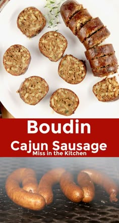 an advertisement for boudiin cajun sausage on a grill with the title above it