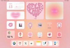 an image of some stickers on a pink background with the words self love written in it