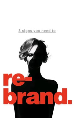 a poster with the words re brand in red and black, against a white background